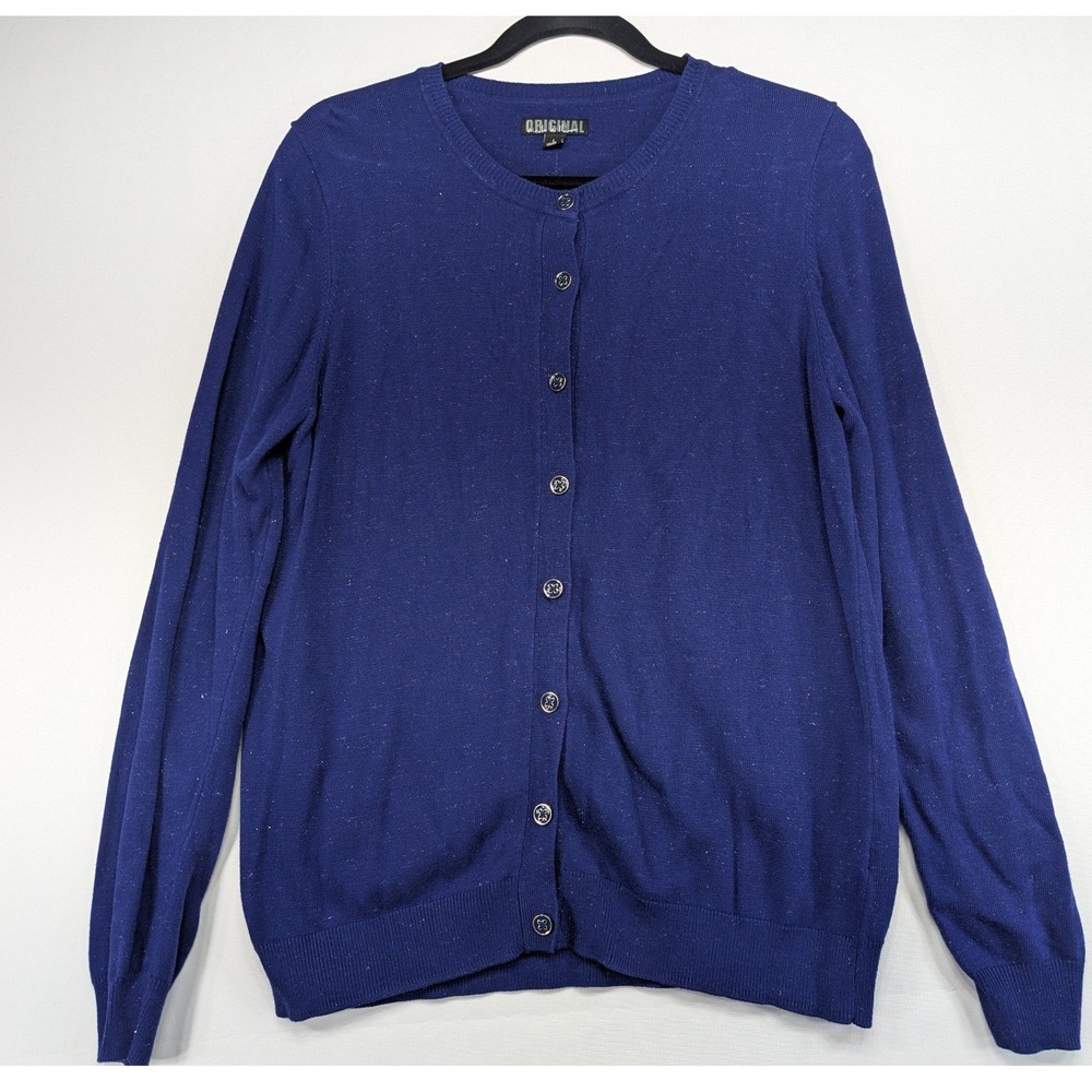 ORIGINAL‎ Women Blue Sparkle Knit Button Front Cardigan Sweater Size L